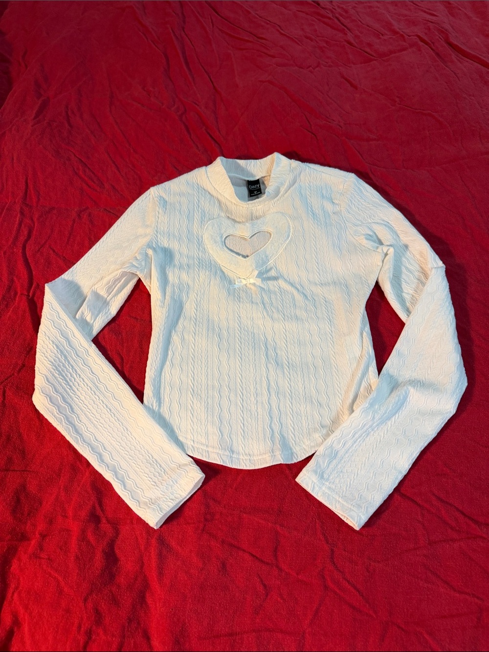 SHEIN White Cable-Knit Long Sleeve Top with Heart Cutout